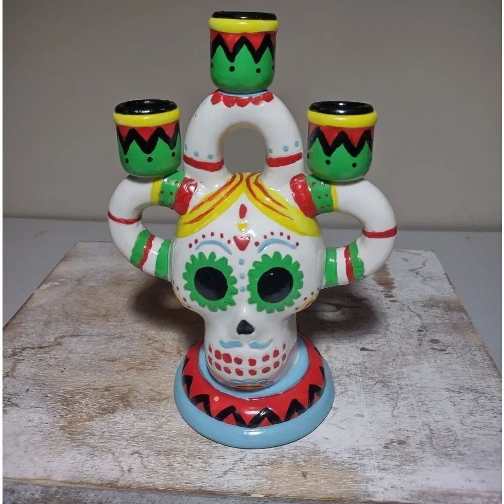 👍 Sugar Skull Ceramic Candle Holder C5